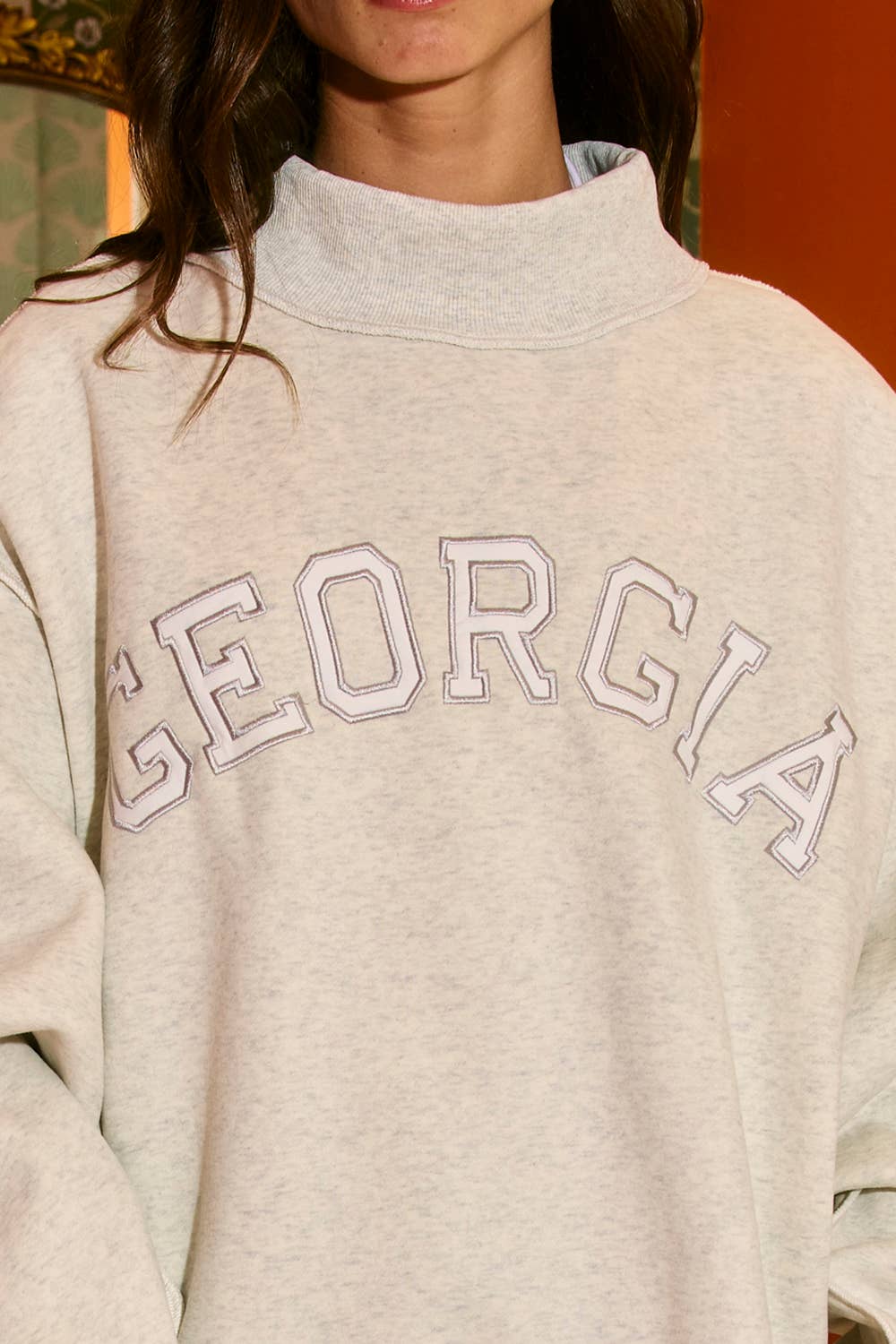 GEORGIA EMBROIDERED MOCK NECK SWEATSHIRT