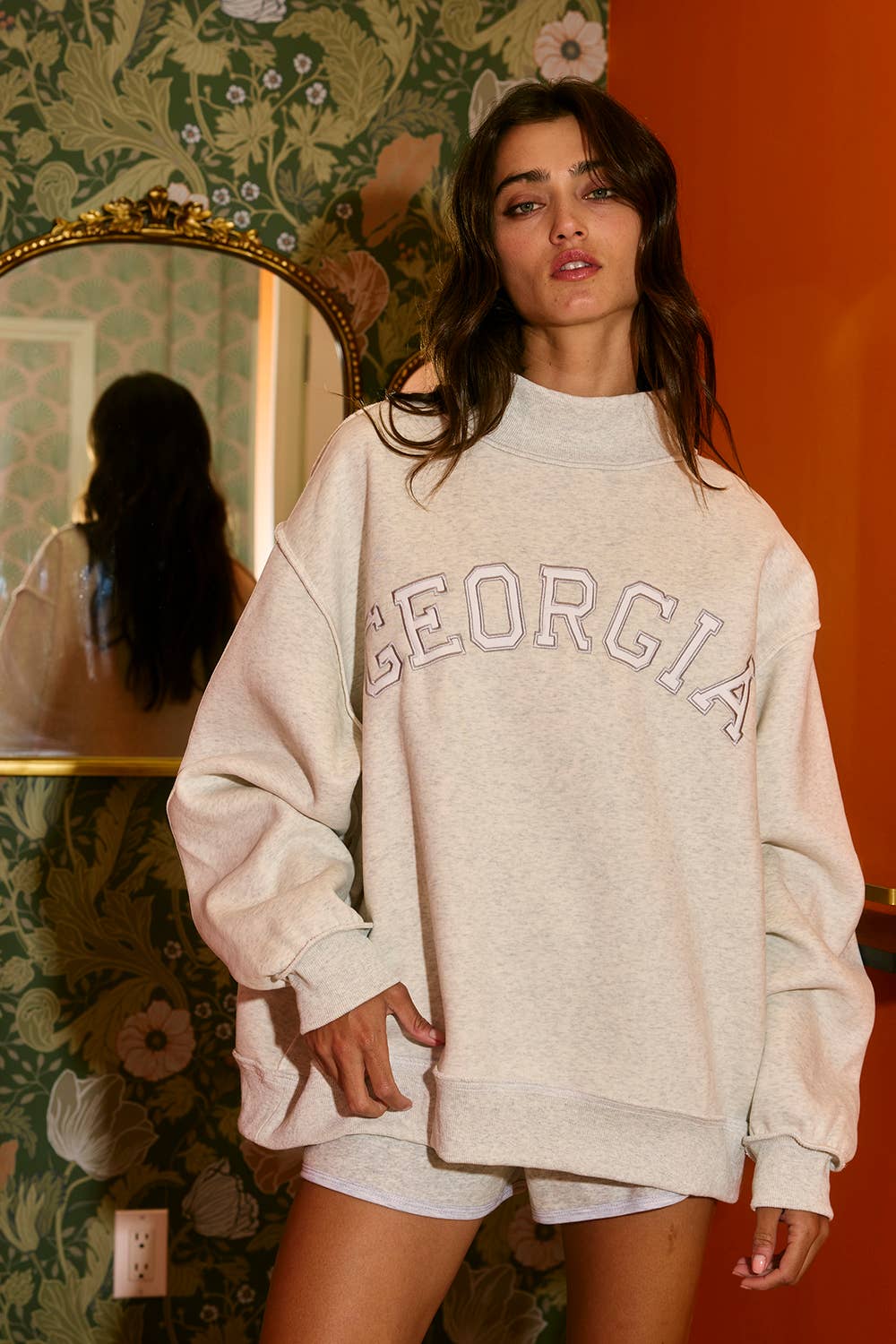 GEORGIA EMBROIDERED MOCK NECK SWEATSHIRT