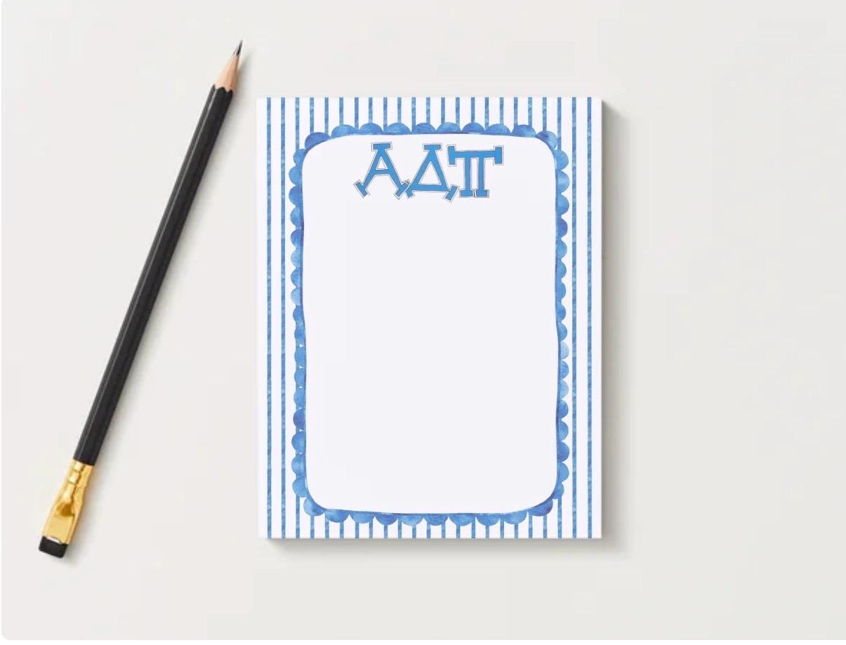 Alpha Delta Pi Notepad, ADPi Sorority Stationery, College Desk Pad, Big Little Gift