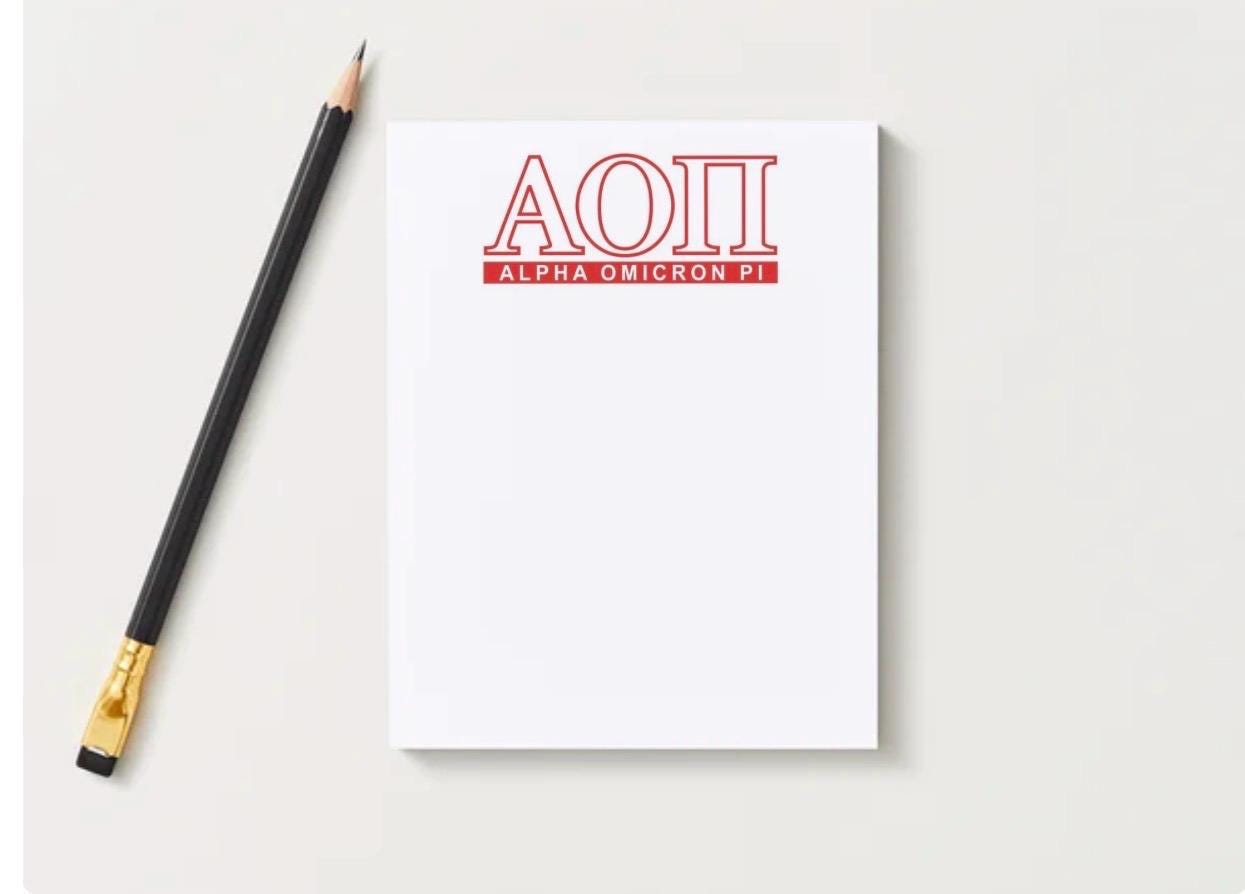 Alpha Omicron Pi Notepad | AOII Sorority Stationery | Big Little Gift, Desk Pad