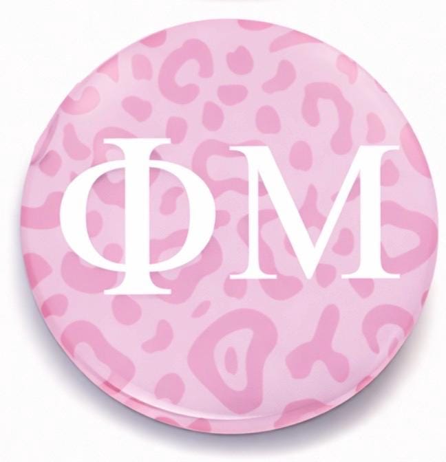Phi Mu Gameday Button, Sorority Game Day Pin, Collegiate Tailgate Accessory, Pink Leopard Print