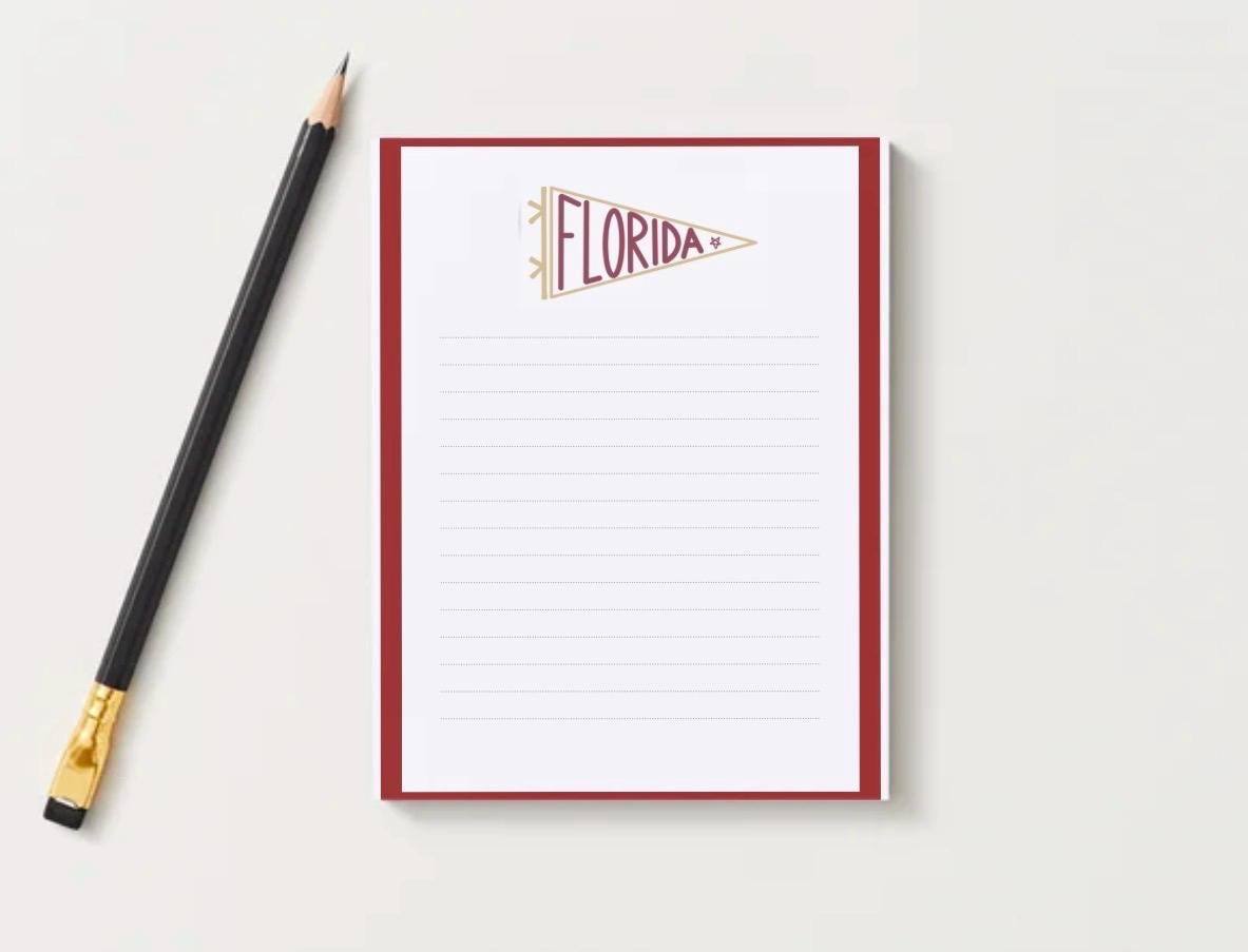Florida State University Notepad | FSU Gameday Checklist | Seminole Fan Gift | College Student Stationery