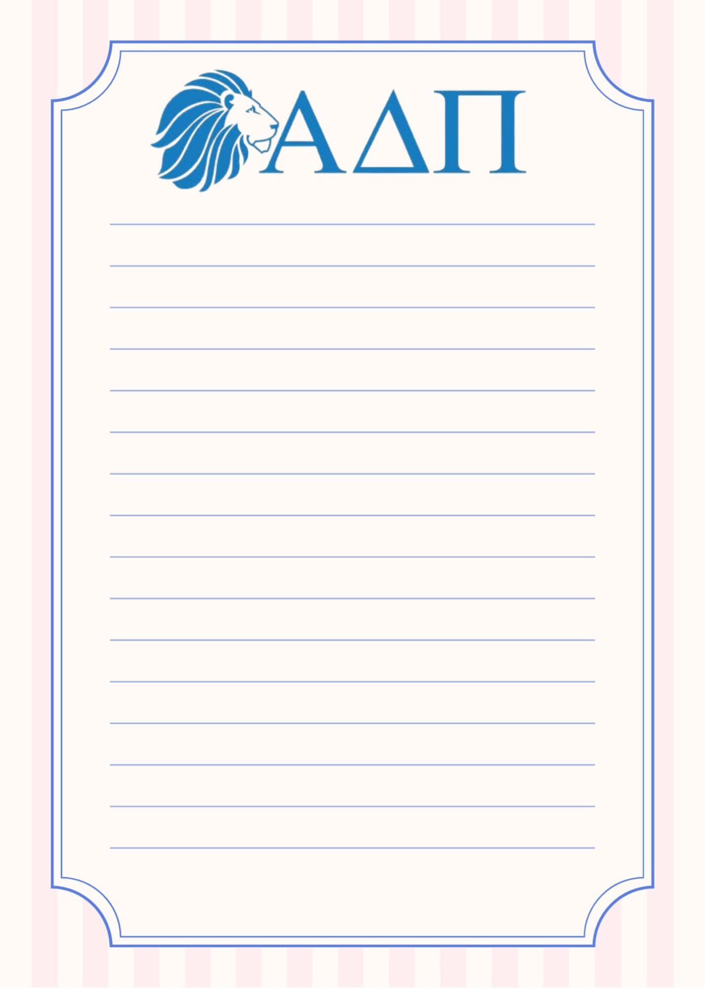 Alpha Delta Pi Notepad, ADPi Sorority Stationery, College Desk Pad, Big Little Gift