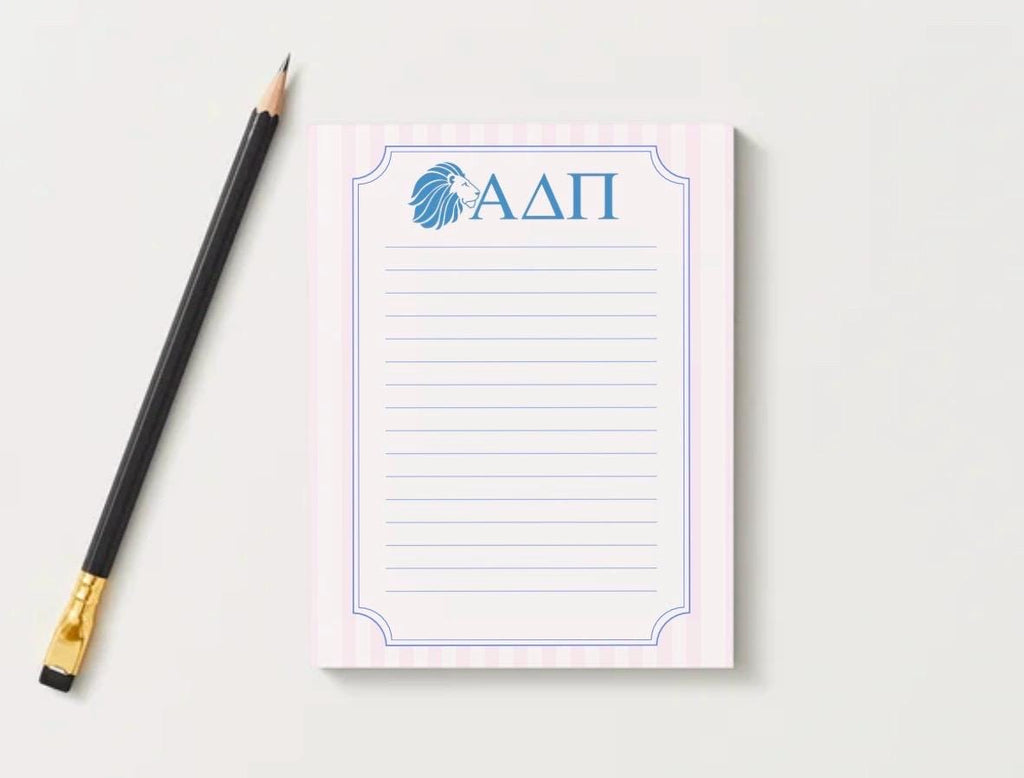 Alpha Delta Pi Notepad, ADPi Sorority Stationery, College Desk Pad, Big Little Gift