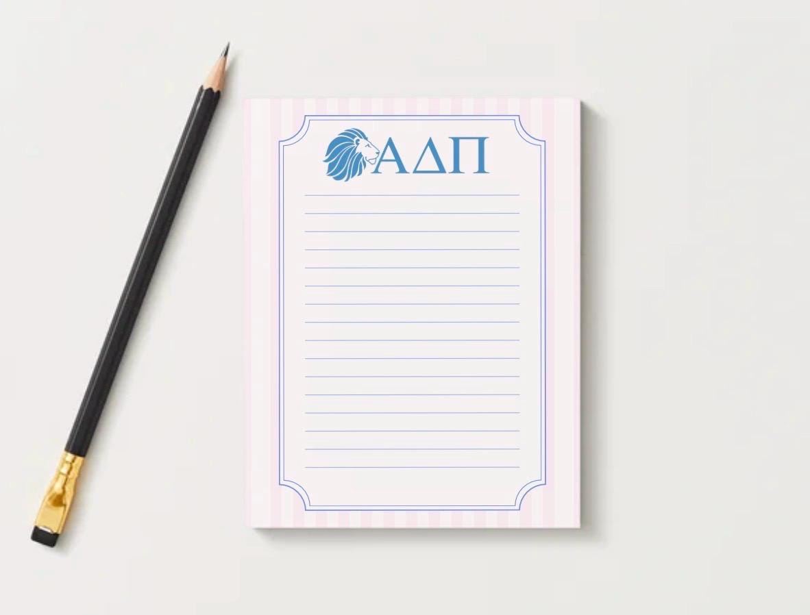 Alpha Delta Pi Notepad, ADPi Sorority Stationery, College Desk Pad, Big Little Gift