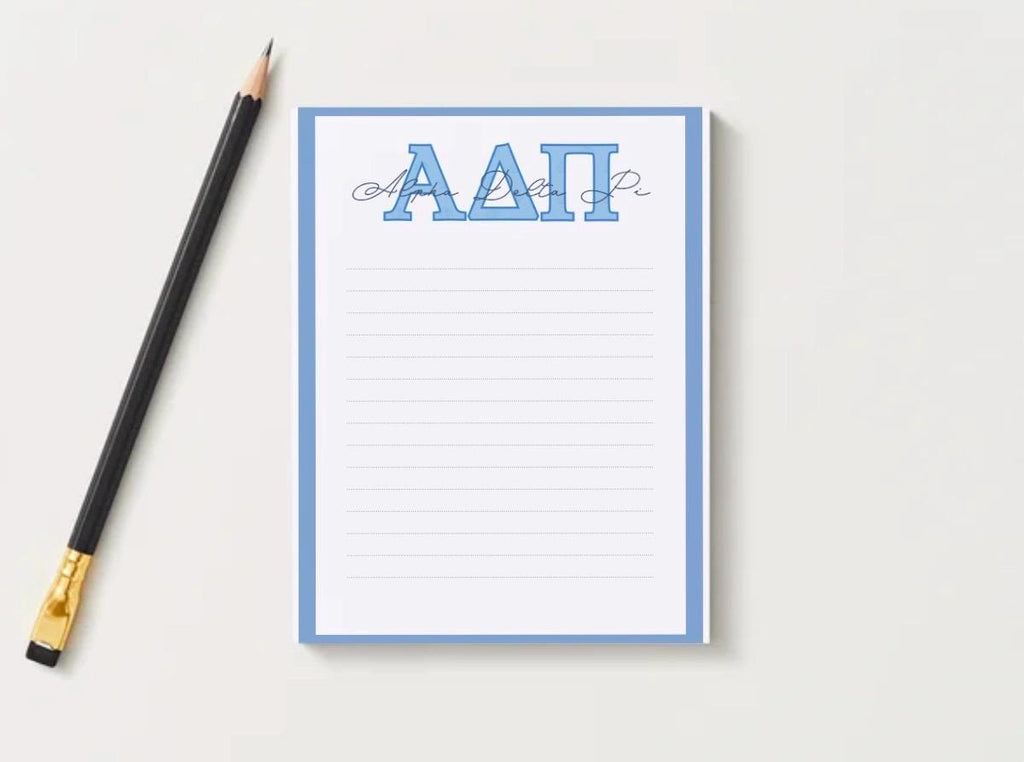 Alpha Delta Pi Notepad, ADPi Sorority Stationery, College Desk Pad, Big Little Gift