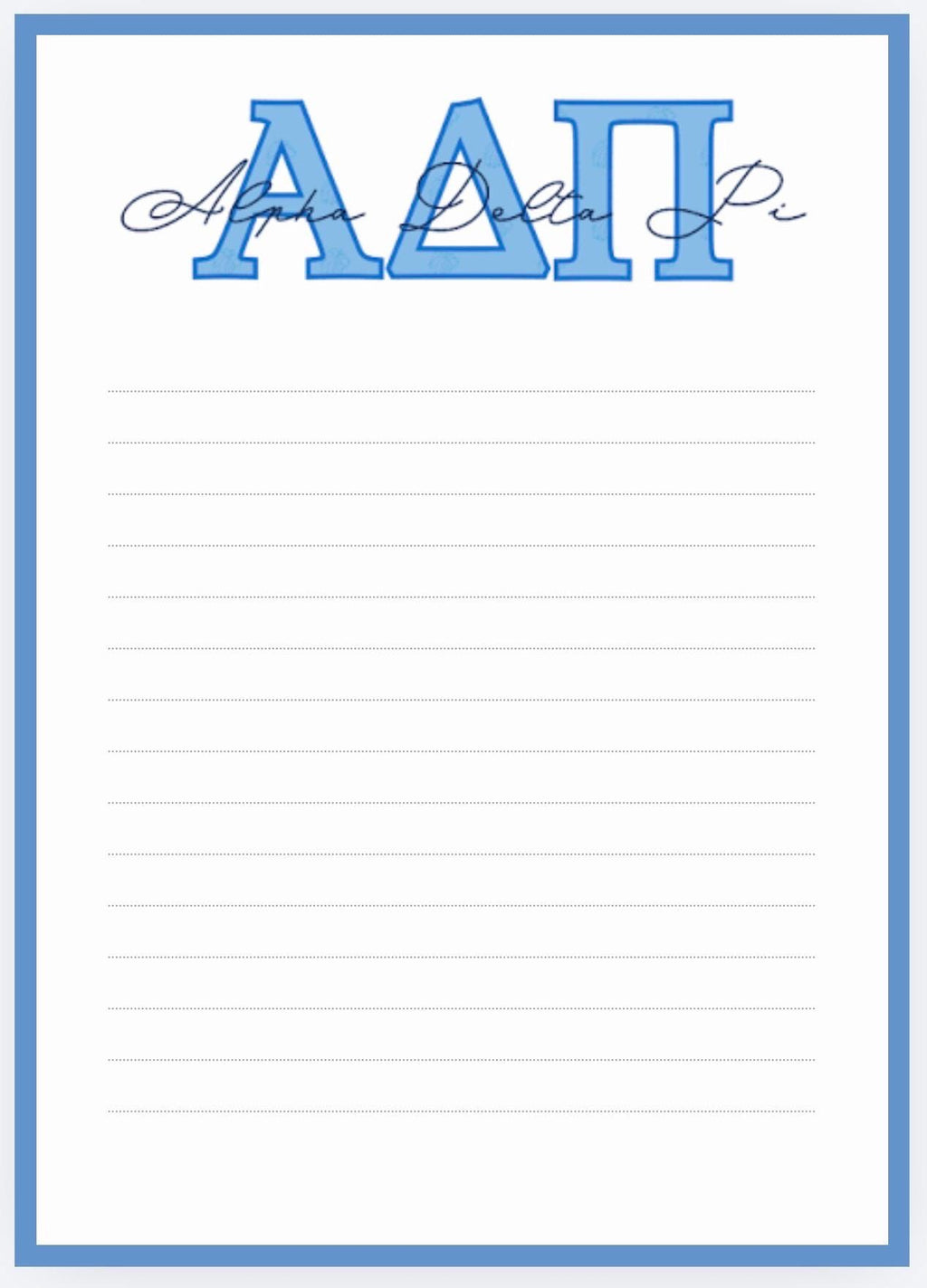 Alpha Delta Pi Notepad, ADPi Sorority Stationery, College Desk Pad, Big Little Gift