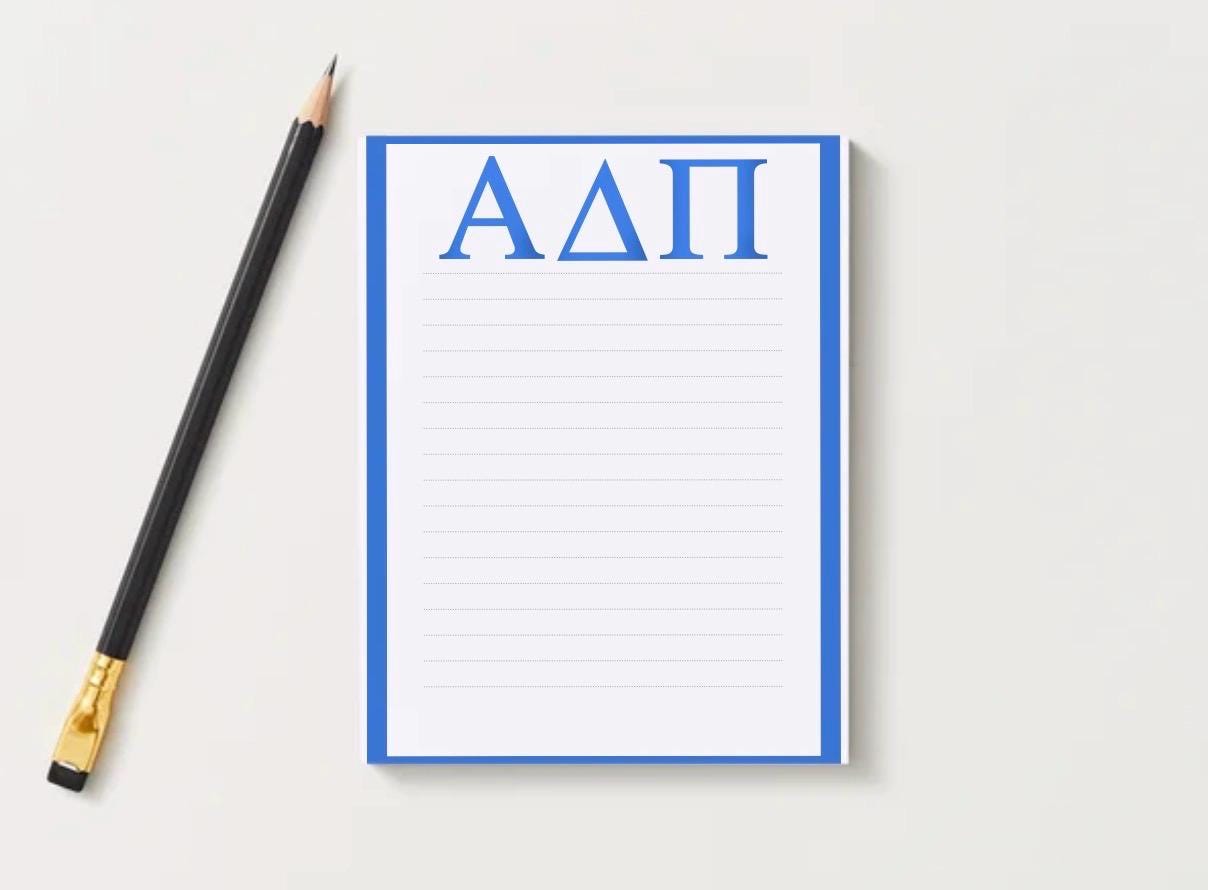 Alpha Delta Pi Notepad, ADPi Sorority Stationery, College Desk Pad, Lion Design