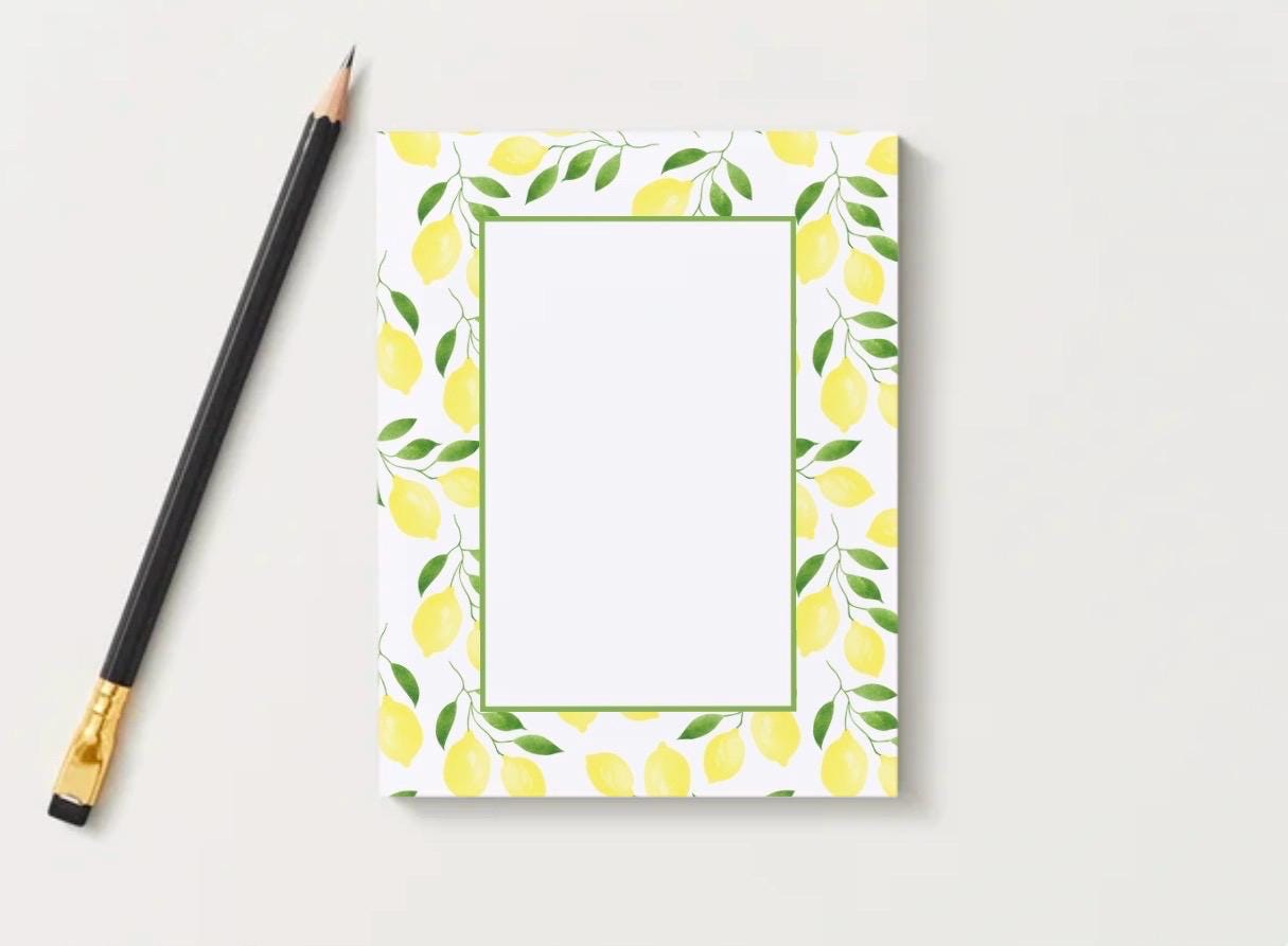 Lemon Notepad, Preppy Summer Stationery, College Dorm Decor, Grocery List Pad