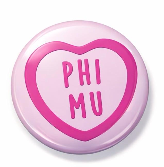 Phi Mu Gameday Heart Button, Sorority Tailgate Accessory, Collegiate Pin Back