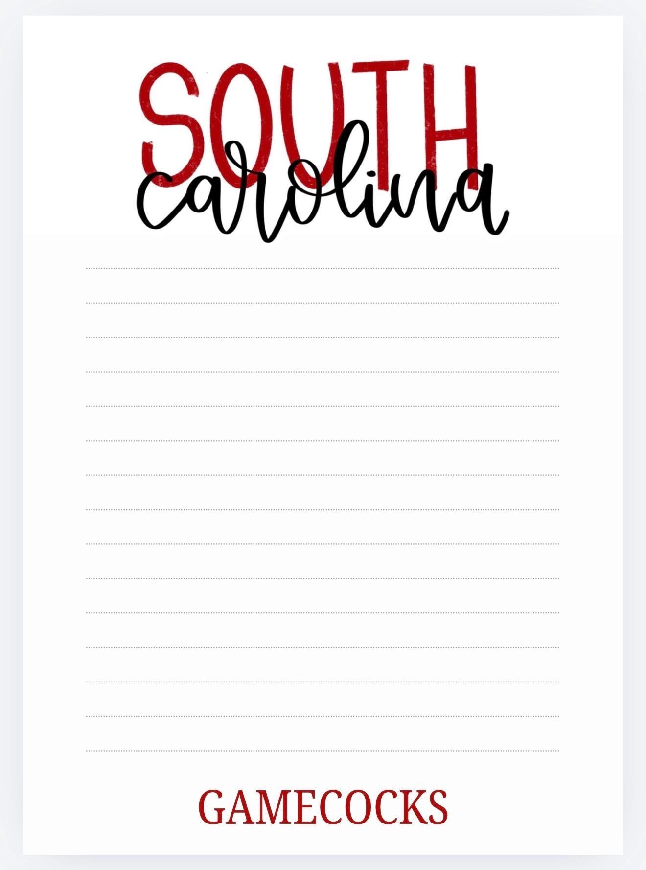 Garnet Black South Carolina Notepad | Game Day List Pad, College Stationery