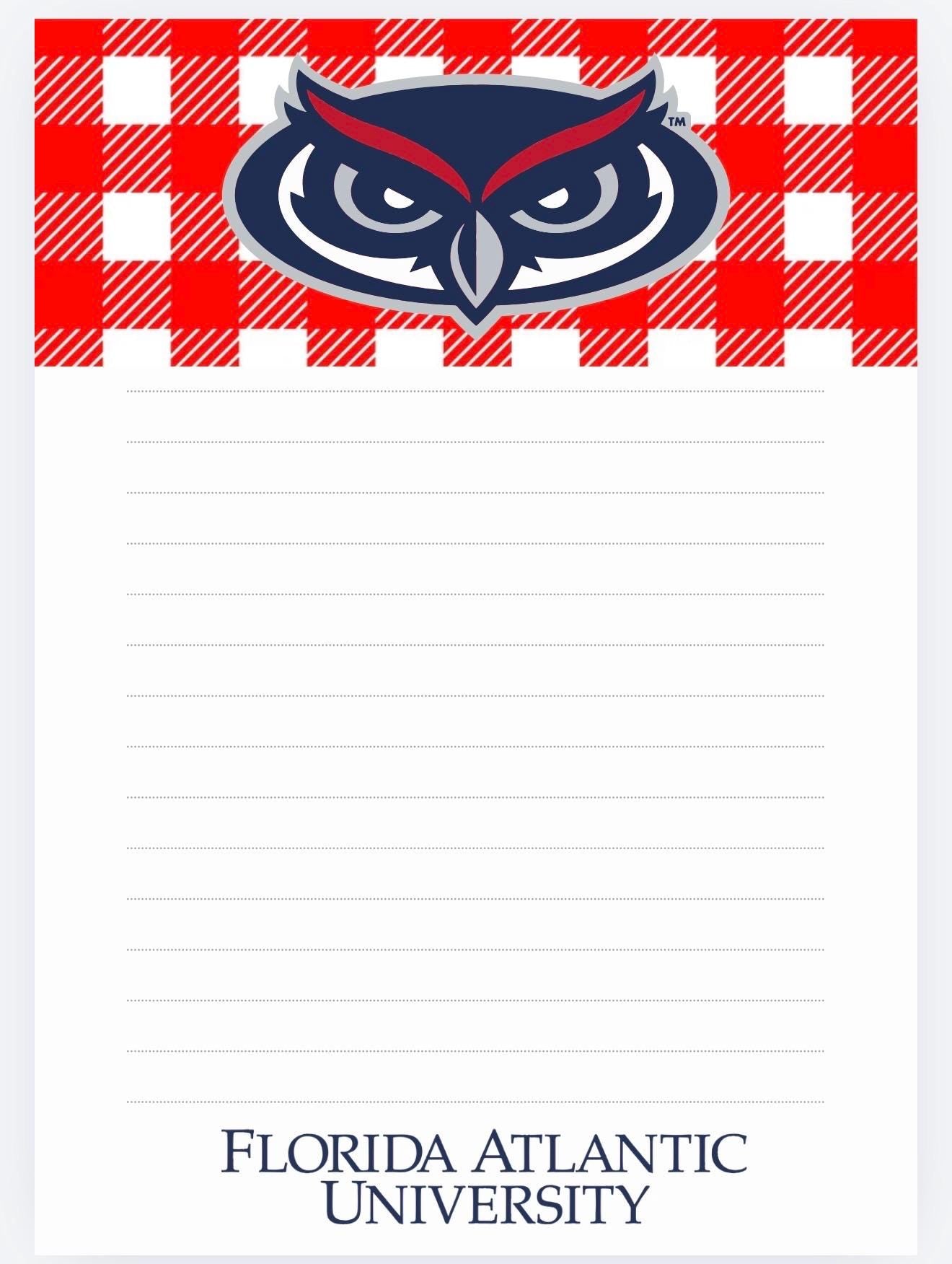 Florida Atlantic University Owls Notepad | College Dorm Desk Stationery (5x7)