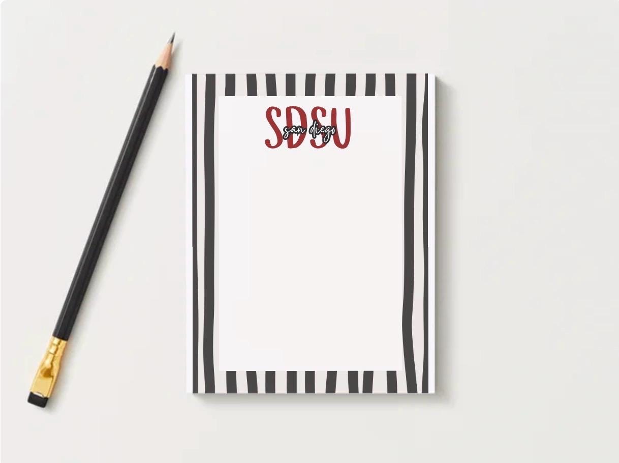 San Diego College Notepad | Red Black Desk Pad | West Coast Campus Stationery