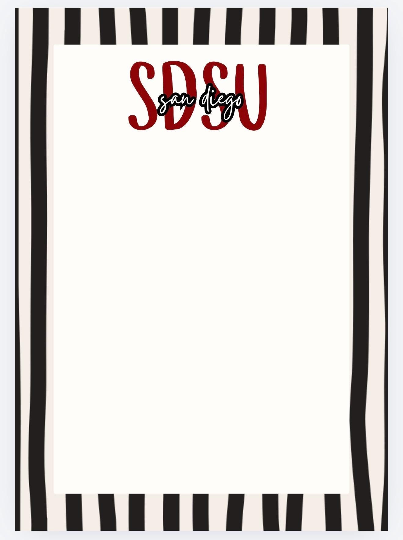 San Diego College Notepad | Red Black Desk Pad | West Coast Campus Stationery
