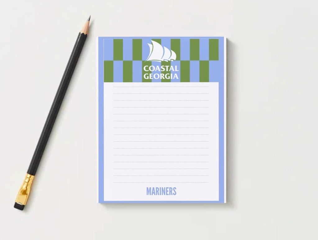 Coastal Georgia Notepad | Preppy Blue Gold Stationery | College Dorm Desk Pad