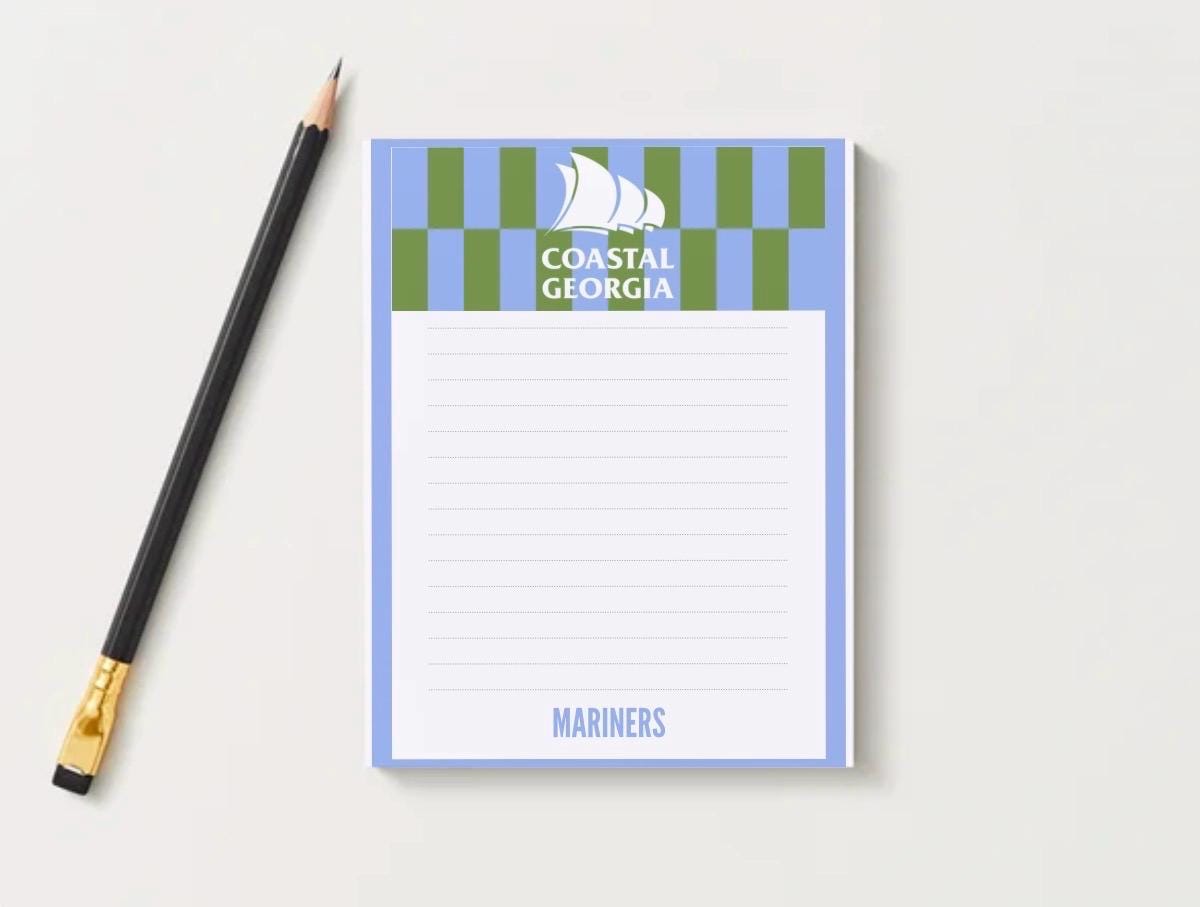 Coastal Georgia Notepad | Preppy Blue Gold Stationery | College Dorm Desk Pad