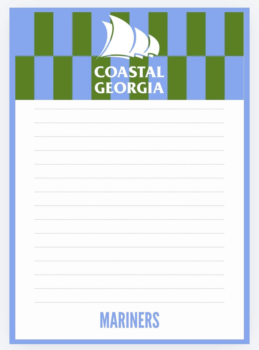 Coastal Georgia Notepad | Preppy Blue Gold Stationery | College Dorm Desk Pad