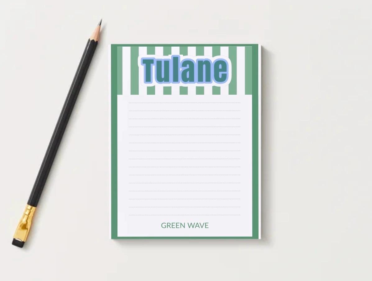 Tulane University Inspired Notepad | Green Wave Stationery | College Dorm Desk Accessories
