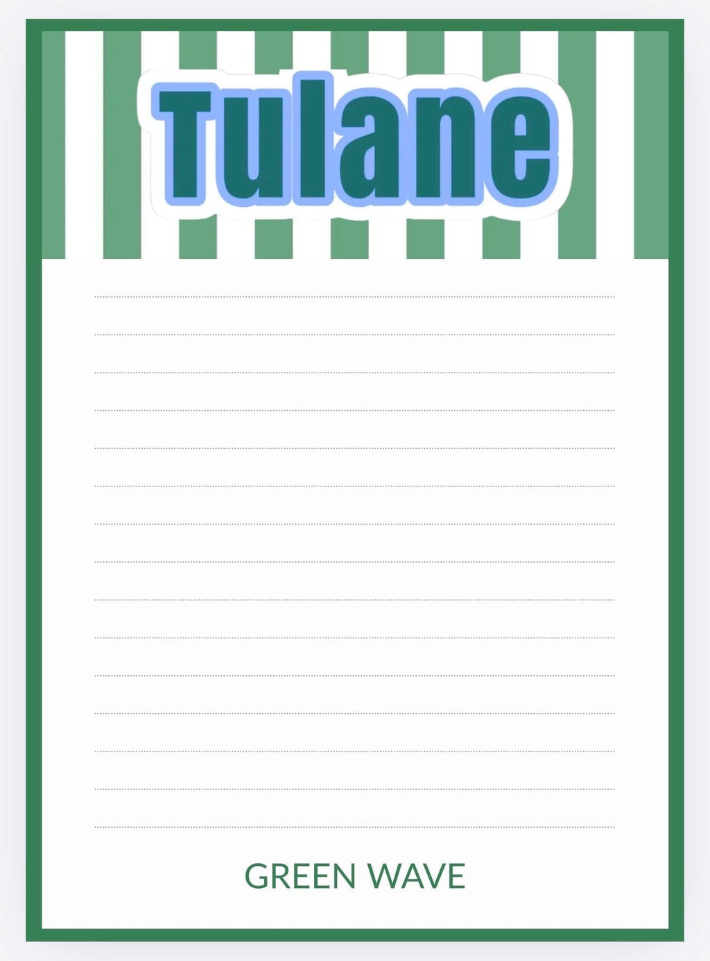 Tulane University Inspired Notepad | Green Wave Stationery | College Dorm Desk Accessories