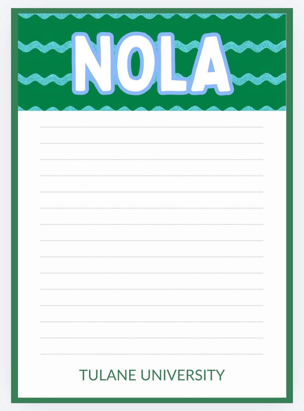 Tulane University Inspired Notepad | Collegiate Green Wave Stationery |  Desk Accessory