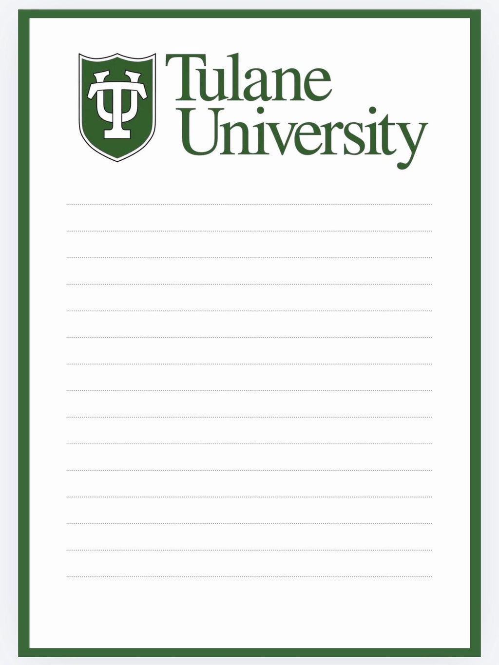 Tulane University Inspired Notepad | Collegiate Green Wave Stationery