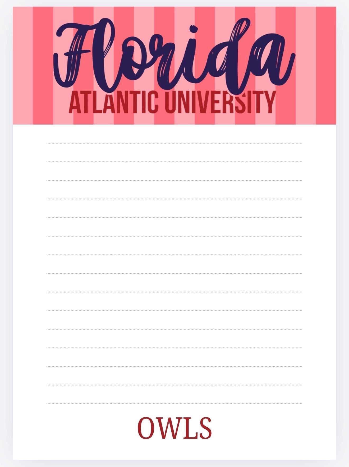 Florida Atlantic University Owls Notepad | College Dorm Desk Accessory
