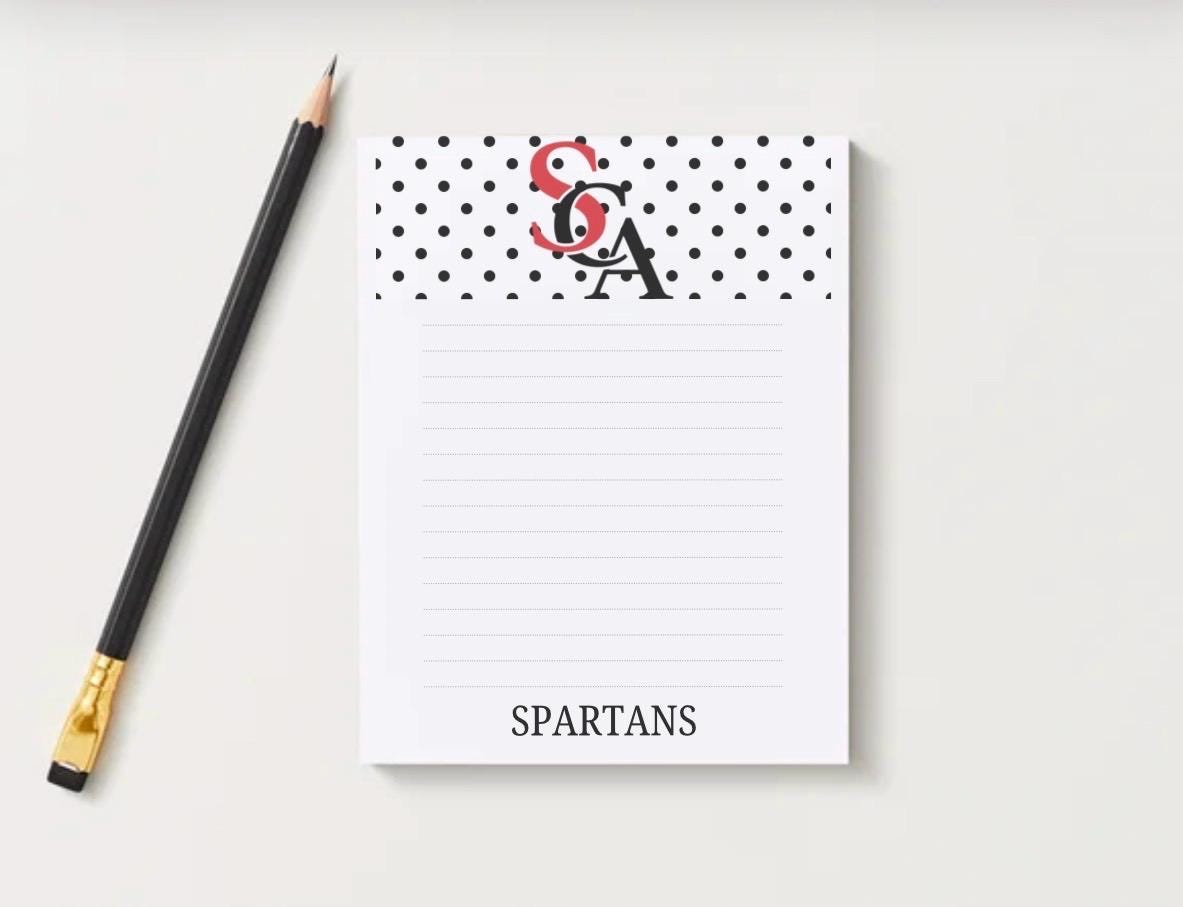 Scintilla Spartans Notepad | 5x7 School Spirit Memo Pad | Collegiate Stationery Desk Pad