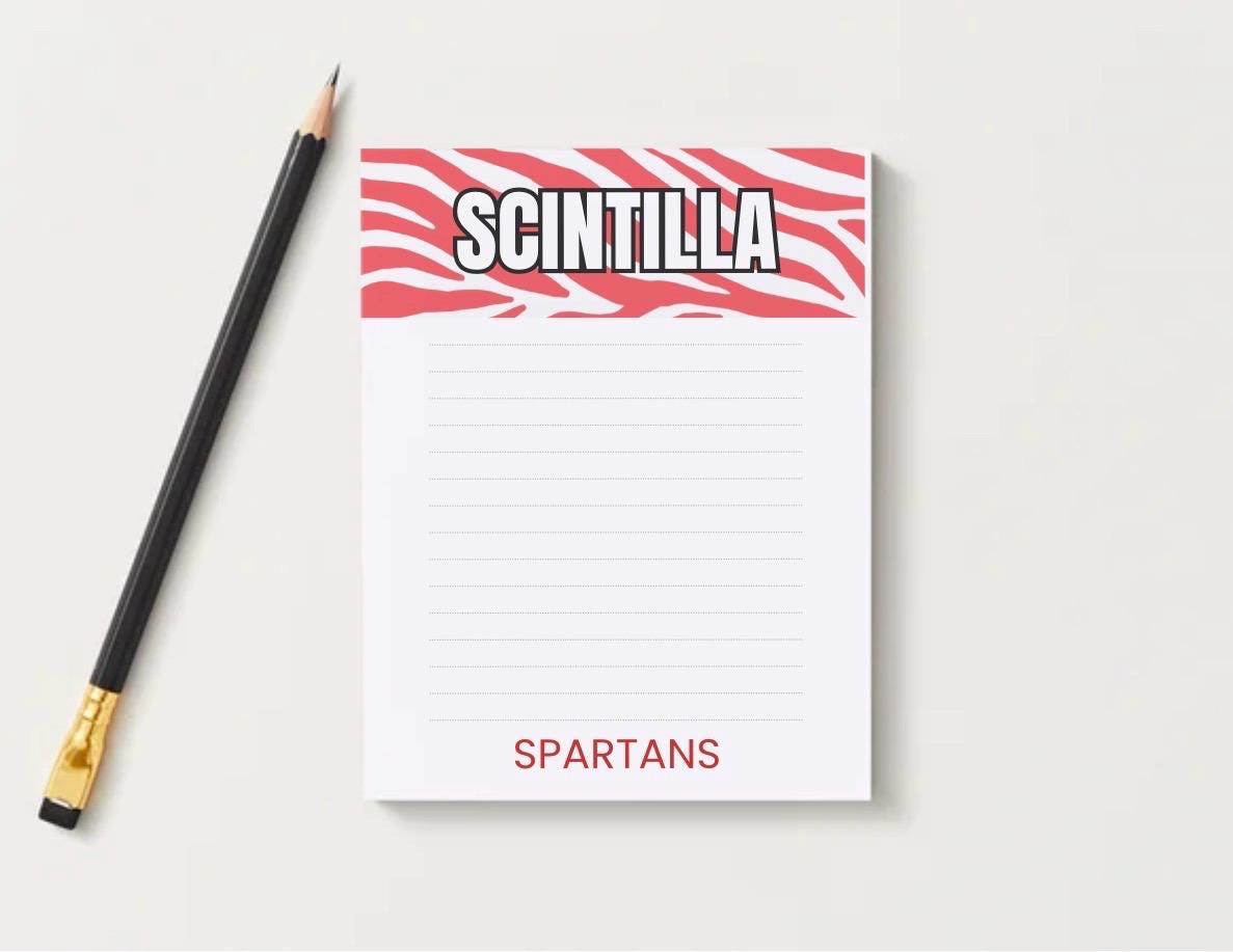 Scintilla Spartans Notepad | 5x7 School Spirit Memo Pad | Teacher Graduation Gift