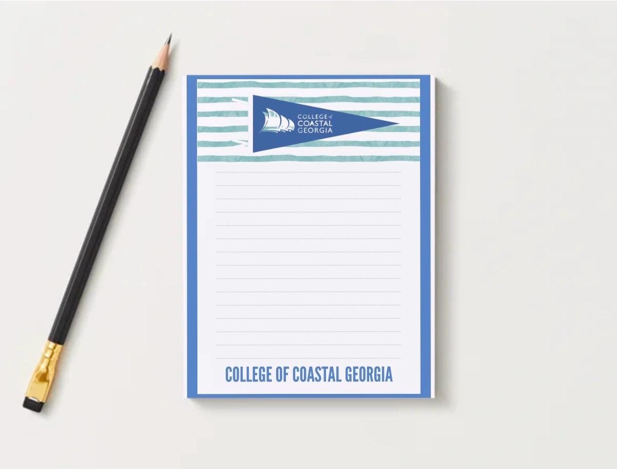 Coastal Georgia Notepad | College Notes | Preppy Blue Gold Stationery (5x7)