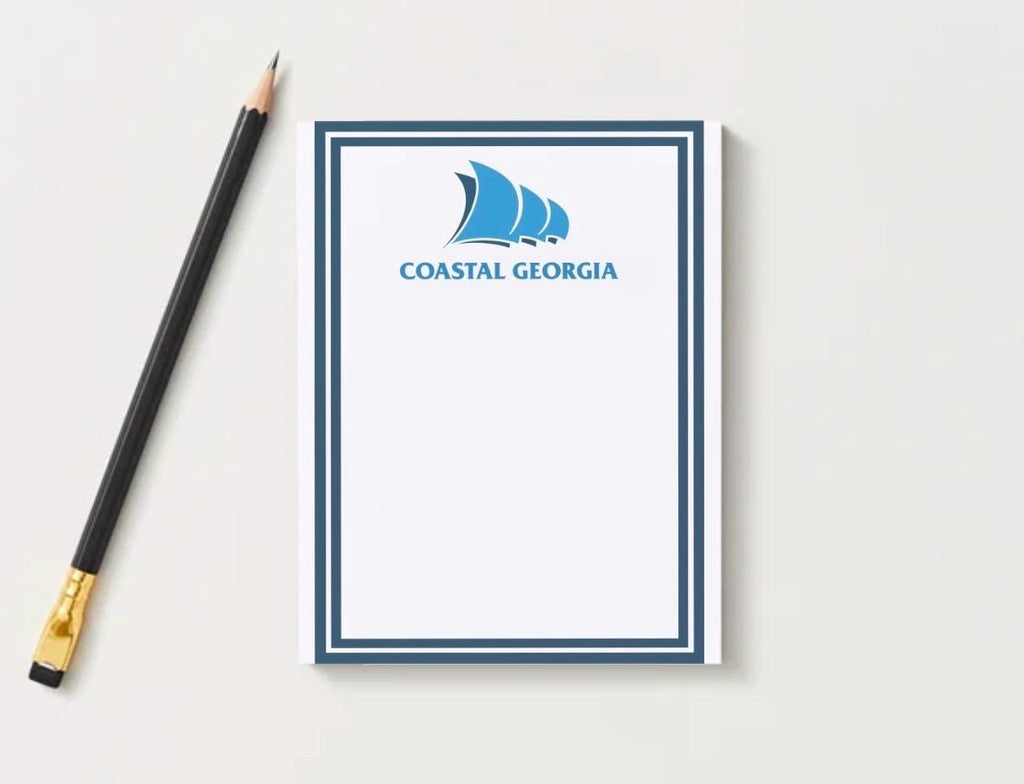 Coastal Georgia Notepad | Preppy Blue Gold Stationery | College Notes Desk Pad
