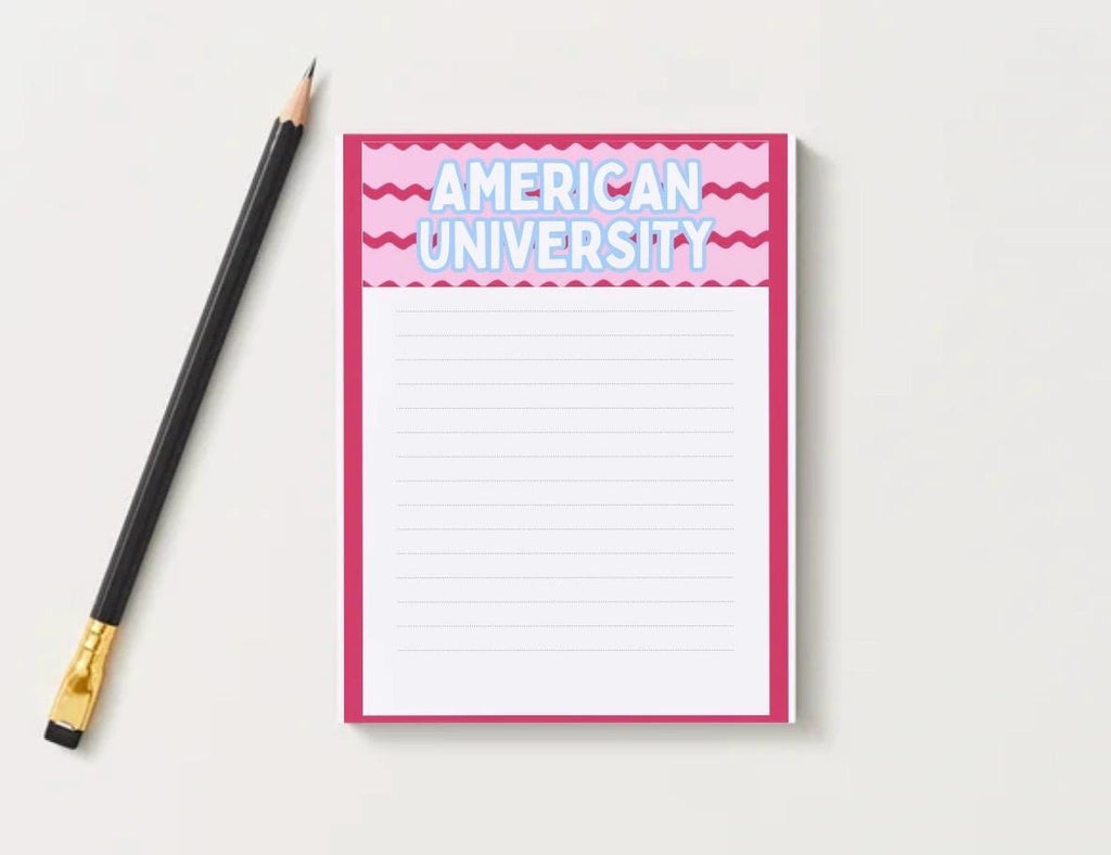 American University Inspired Notepad | College Dorm Desk Accessory, Student Stationery Gift