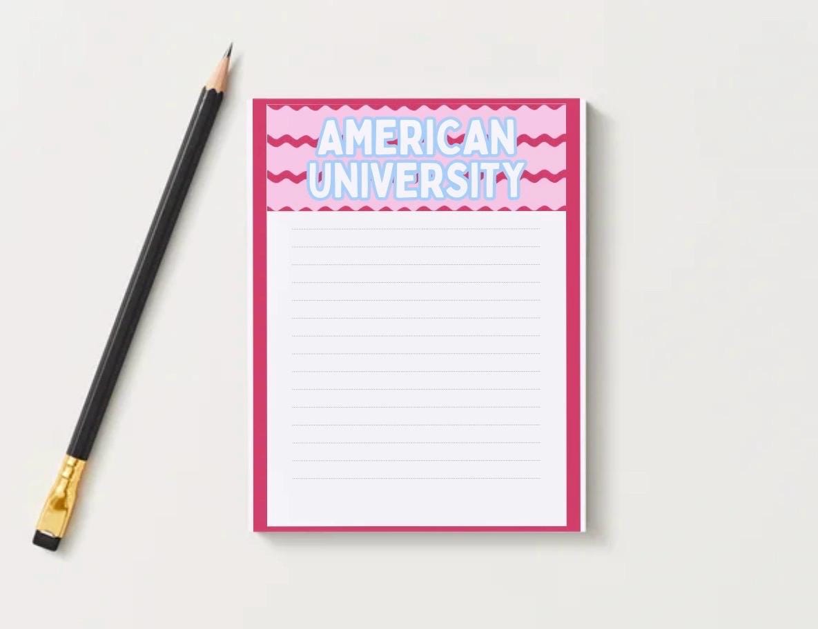 American University Inspired Notepad | College Dorm Desk Accessory, Student Stationery Gift