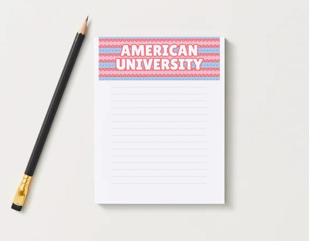 American University Inspired Notepad | College Dorm Desk Stationery | 5x7 Memo Pad