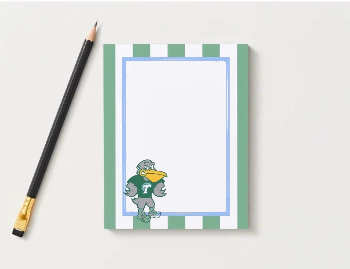 Tulane University Inspired Notepad | Green Wave Mascot Stationery | College Dorm Desk Accessories