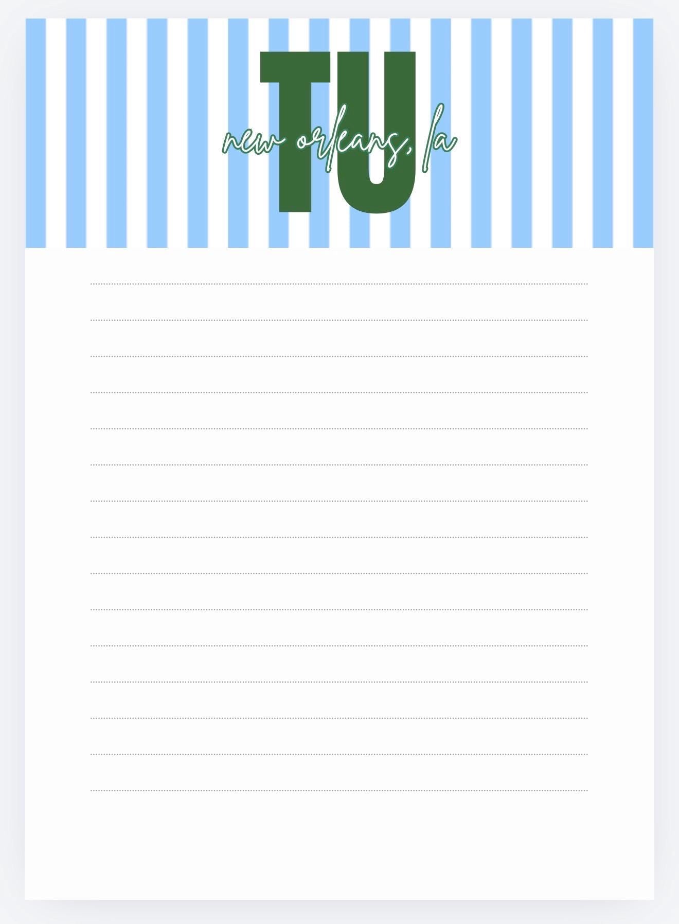 Tulane University Inspired Notepad Green Wave Stationery, Dorm Desk Accessories