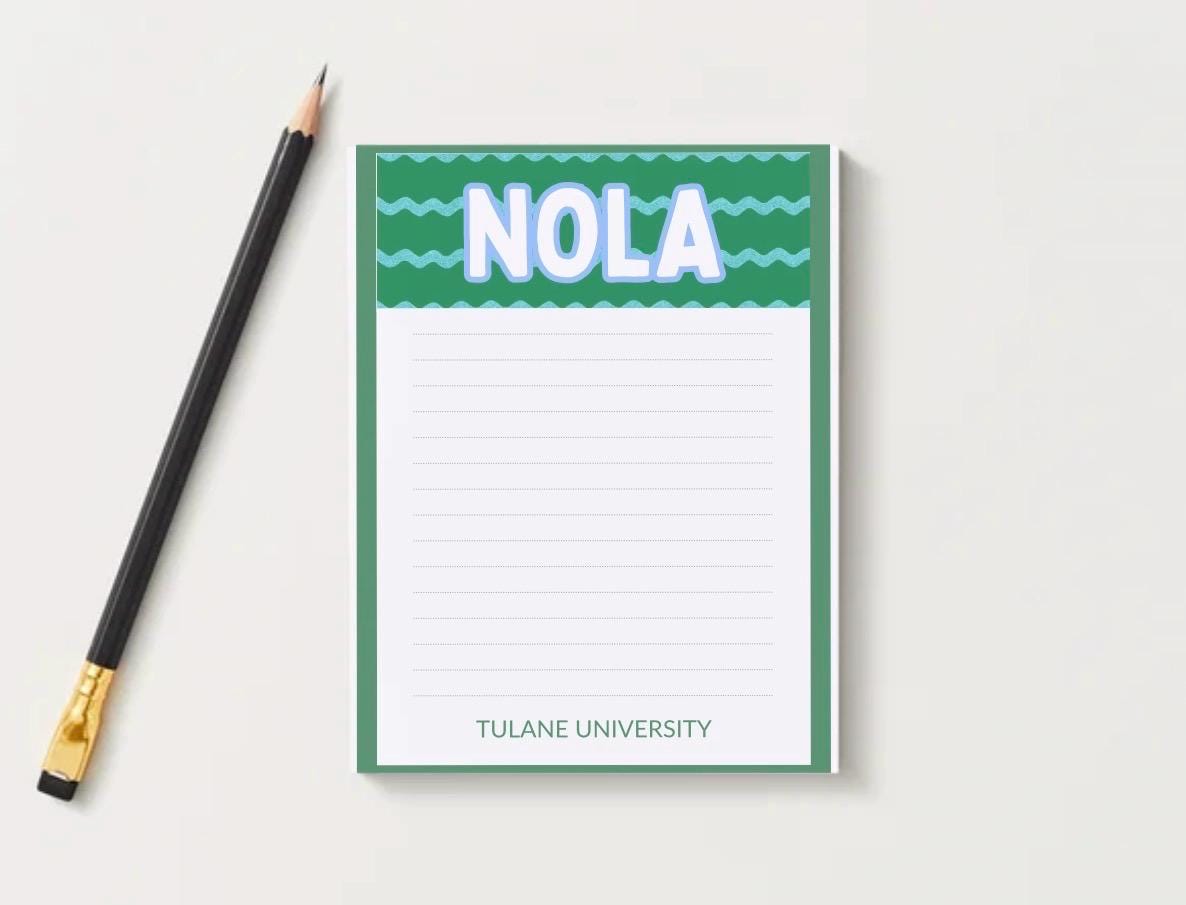 Tulane University Inspired Notepad | Collegiate Green Wave Stationery |  Desk Accessory
