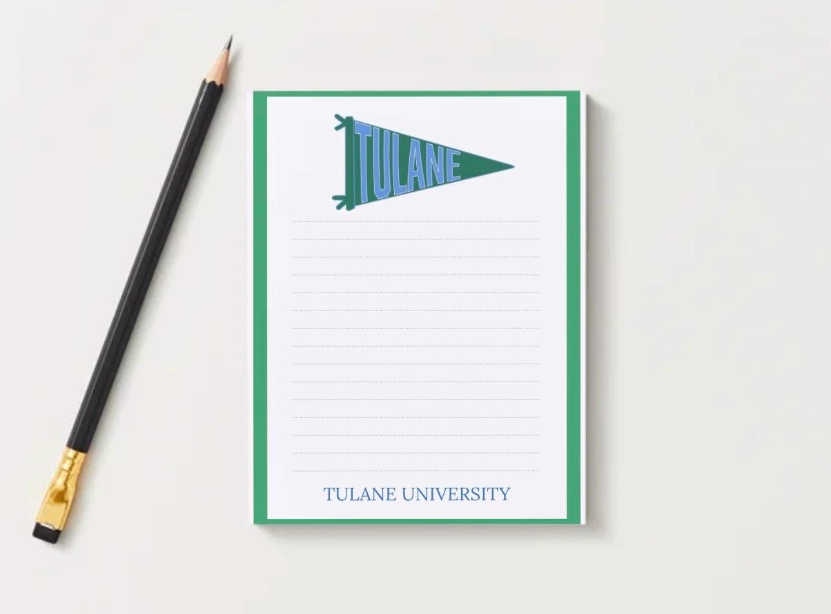 Tulane University Inspired Notepad | Green Wave Collegiate Stationery | Desk Dorm Accessory