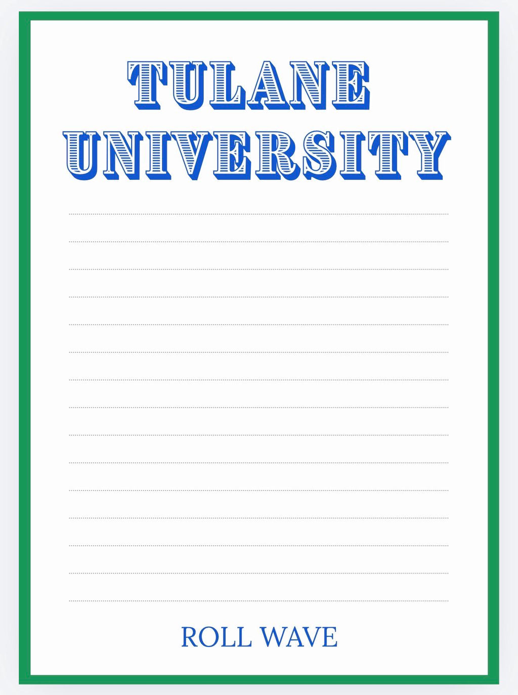 Tulane University Inspired Notepad Collegiate Green Wave Stationery, Dorm Desk Accessory