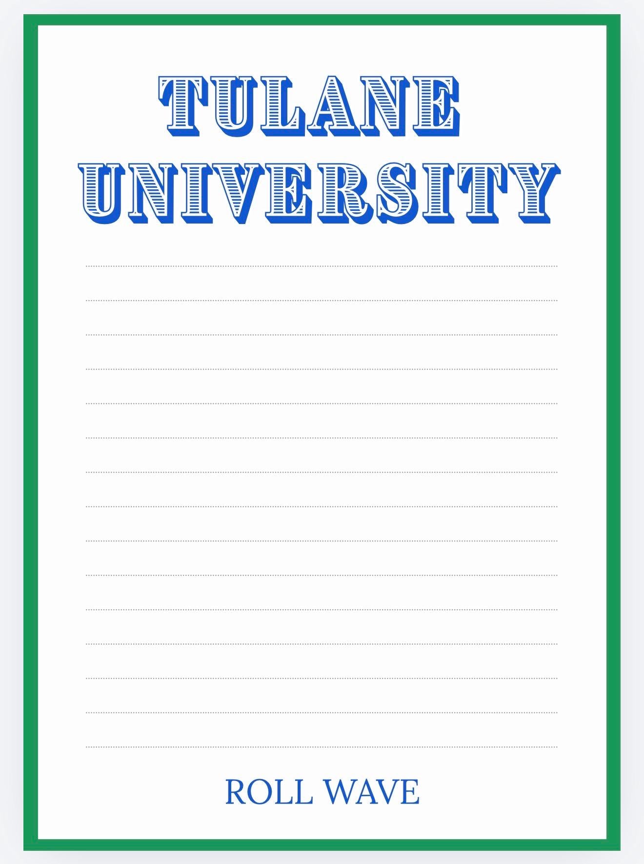 Tulane University Inspired Notepad Collegiate Green Wave Stationery, Dorm Desk Accessory