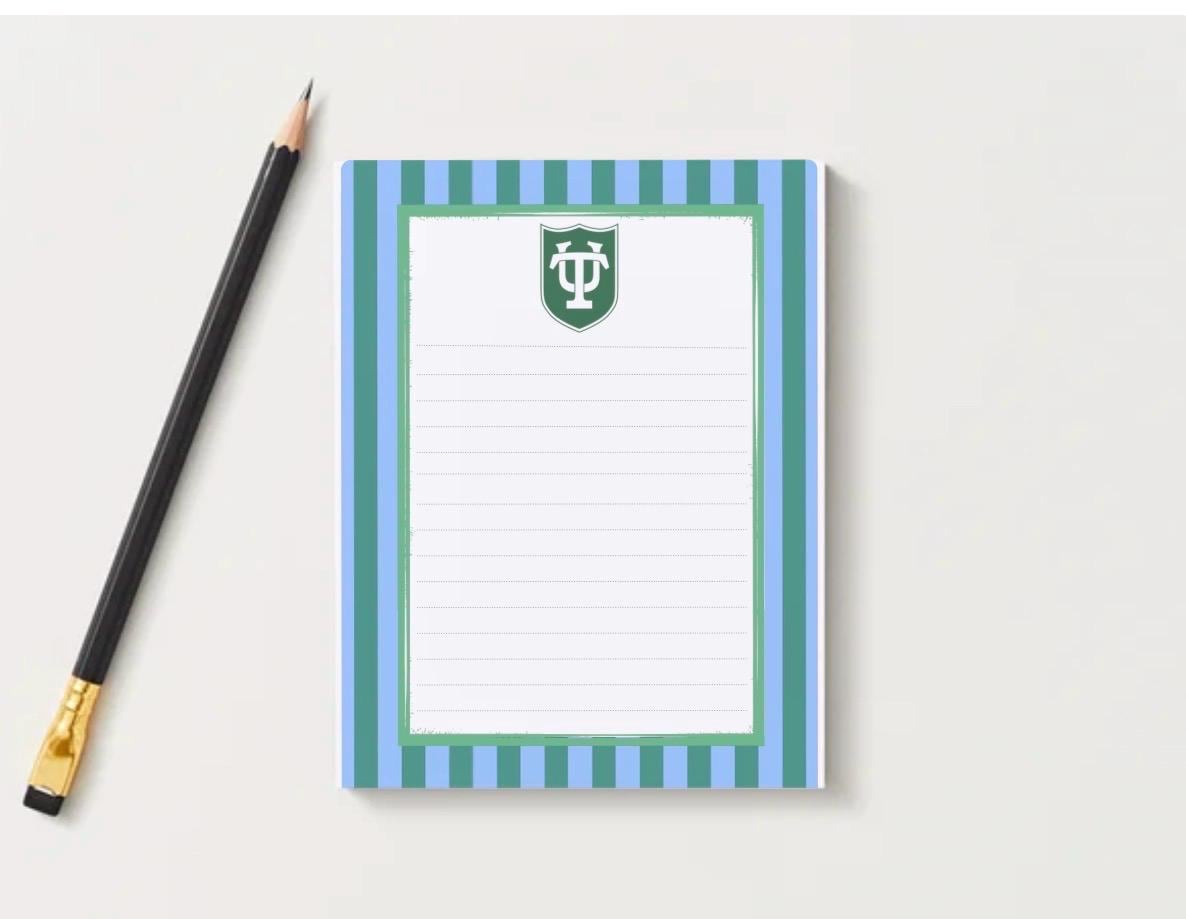 Tulane University Inspired Notepad | Collegiate Green Wave Stationery Desk Accessory