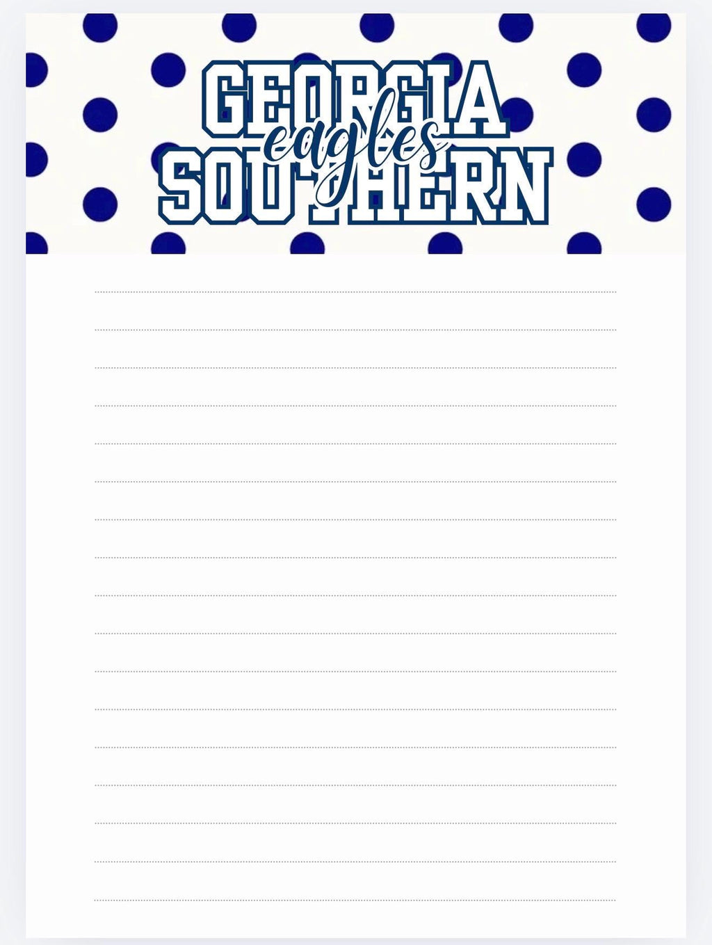 Georgia Southern University Notepad | Gameday Checklist, Eagle Fan Stationery