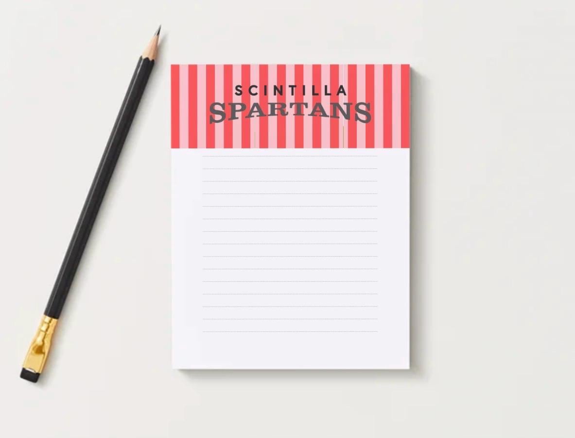 Scintilla Spartans Notepad | 5x7 School Spirit Memo Pad, Collegiate Style Desk Accessory